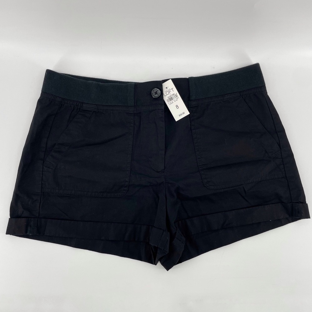 NEW Loft Shorts Black 100% Cotton Cuffed 8